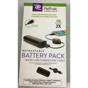 ReTrak Battery Pack w/Retractable Micro USB Cable 4000 mAh